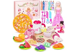 CLTTCLLCT Tea Party Set for Little Girls, Princess Tea Time Toys with Play Food & 2 Dolls Dress up Set, Pretend Kids Kitchen Playset for Girl Toddler Age 3-8 Birthday Gifts