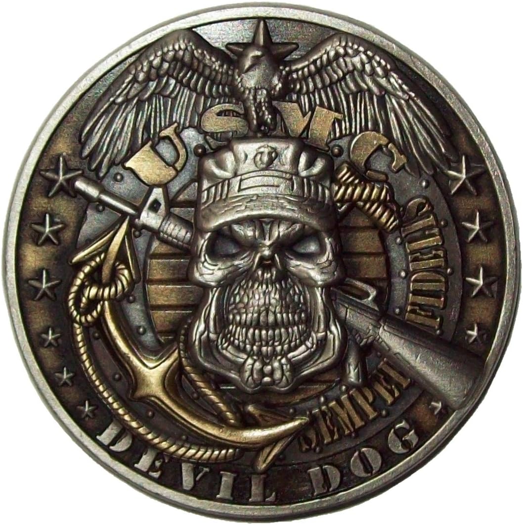 USMC Devil Dog Semper Fidelis Skull Challenge Coin
