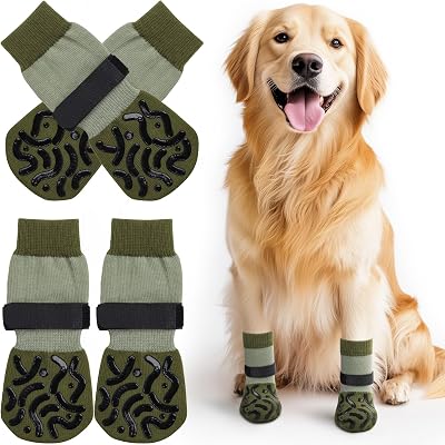 PICK FOR LIFE 2 Pairs Anti Slip Dog Socks with Grips Size M Brown