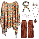 Ishua 6 pcs 60s 70s Hippie Outfit Set, Hippie Costume Accessories Set for Women，Tie Dye Accessories Set for Halloween Hippie Fringe Boot Covers