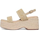 EQAUDES Platform Sandals Women Open Toe Ankle Strap Summer Wedge Espadrille Sandals Cute Beach Straw Raffia Woven Sandals Comfortable Vacation Dress Shoes