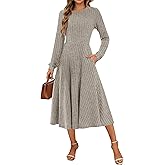 MOLERANI Womens Long Sleeve Casual Dress 2025 Fall Ribbed Knit Sweater Crewneck Midi Wedding Guest Dresses with Pockets