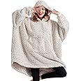 HORIMOTE HOME Cozy Sherpa Wearable Snuggle Blanket Hoodie for Adults Women Men Kids Gift Idea, Super Warm Lightweight Oversized Blanket Sweatshirt, Light Brown