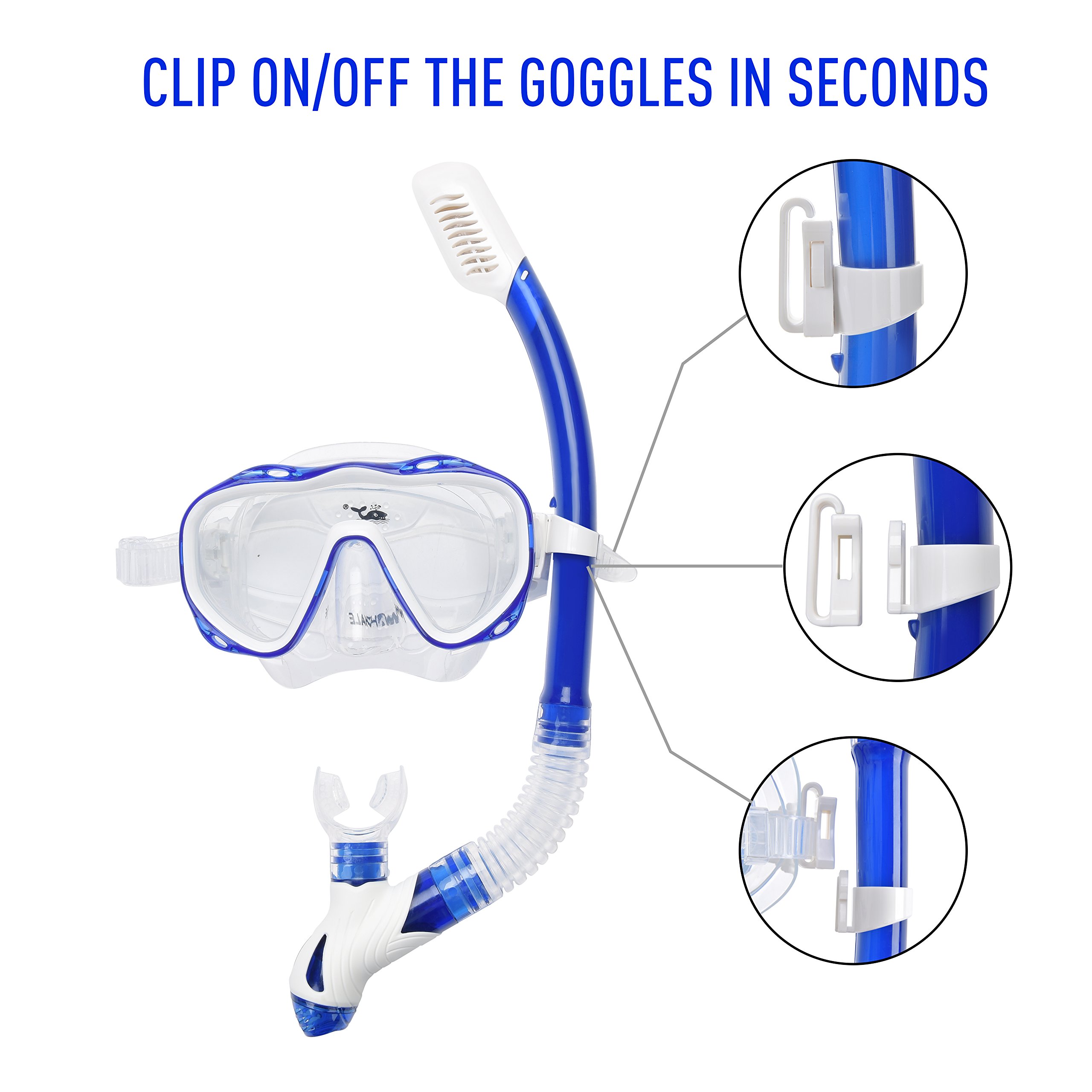 Whale Dive Mask Fin Size Adjustable Snorkel Set New Brand with Snorkeling Gear Bag for Both Men & Women Diving Gear
