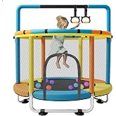 Toddler Trampoline for Kids Ages 1-8, 55'' Small Trampoline Indoor Outdoor | Safety Enclosure Net, Adjustable Gymnastics Bar, Foam Handle, Baby Mini Trampolines, Birthday Gifts for Children Boys Girls