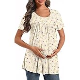 DreamGlee Women's Maternity Shirts Casual Short Sleeve Tunic Tops Round Neck Pregnancy Clothes