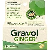 Gravol Ginger - Anti Nausea and Upset Stomach Relief with Organic Ginger Extract - Made in Canada - Non-Drowsy, Taste-Free an