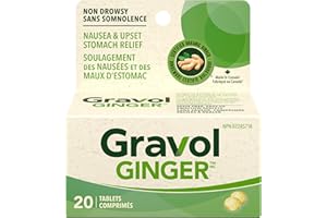 Gravol Ginger - Anti Nausea and Upset Stomach Relief with Organic Ginger Extract - Made in Canada - Non-Drowsy, Taste-Free an
