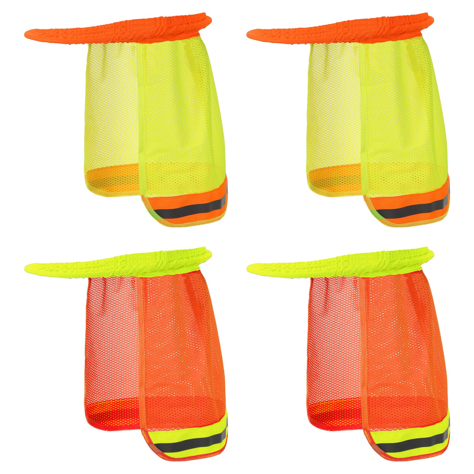 PATIKIL Hard Hat Sun Neck Shield, 4 Pack High Visibility Sun Shade Hard Hat Cooling Mesh Elastic Helmet Brim for Construction Outdoor Work, Orange Yellow