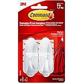 Command Medium Designer Hooks, 2 Hooks and 4 Strips, Damage-Free Hanging Wall Hooks with Adhesive Strips, Adhesive Hooks for 