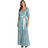 R&M Richards Women's Elegant Sequin Sweetheart Gown | 3/4 Sleeve Embellished Power Mesh Maxi Dress | Evening Cocktail Party