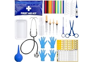 Huimpet 52Pcs Puppy Whelping Kit, Newborn Pets Whelping Supplies with 4 Puppy Feeding Tube,15 Puppy Whelping Collars, 15 Cord Clamps, 2 Gloves, Digital Thermometer, Stethoscope and More