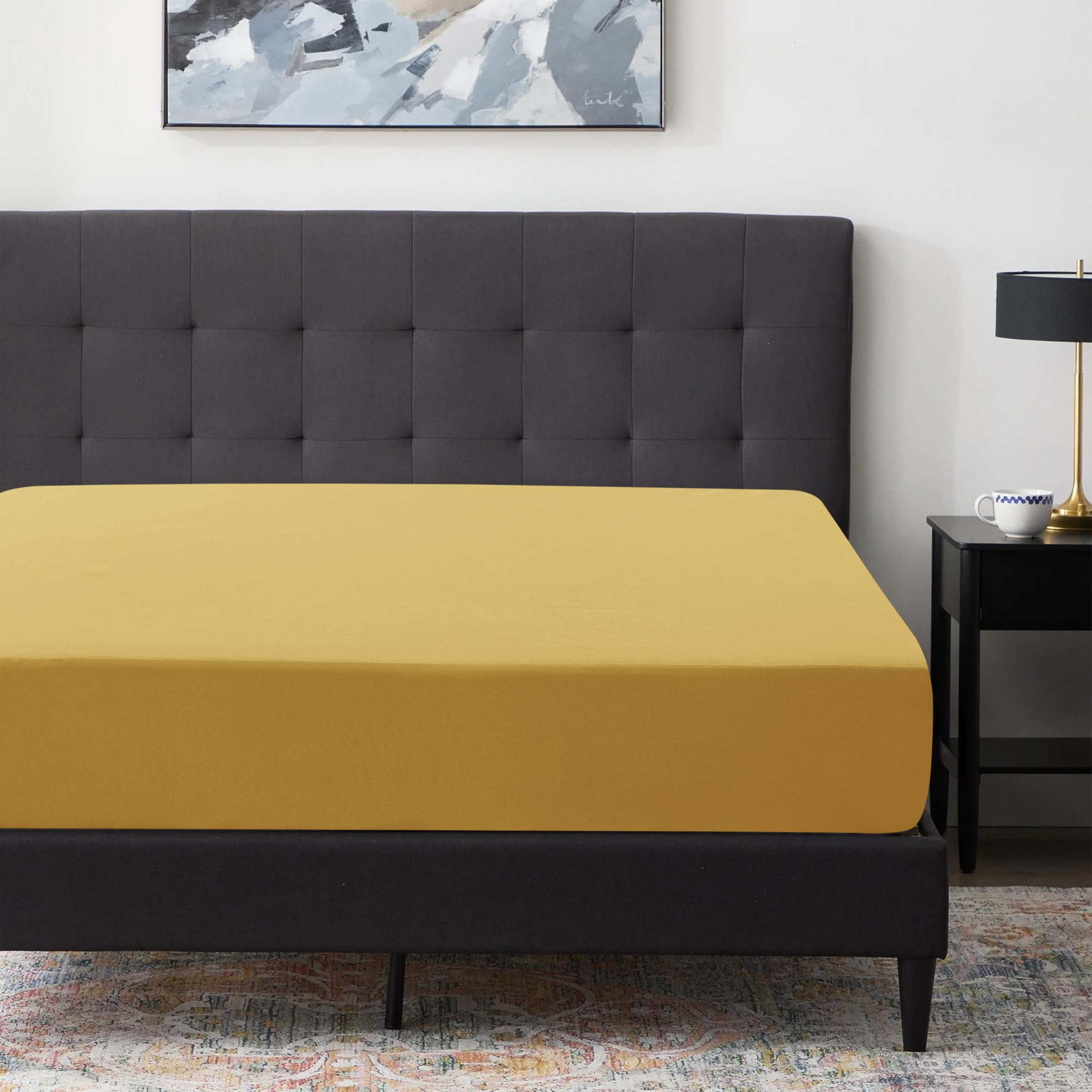 Fitted Sheet Ultra Soft Brushed Microfiber - 25cm Deep Pockets - Fade and Shrinkage Resistant - Grey - Breathable - Easy Care (Ochre, Double)