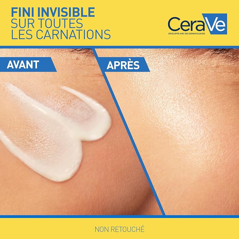 , Fluide Hydratant Invisible SPF 50 Visage, Haute Protection Solaire Visage, Peaux Normales à Sèches, Hydratation 24H, Fini Invisible, Base de Maquillage, Glycérine & Vitamine E