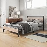 BOFENG Full Size Bed Frame with Wood headboard,Rustic Metal Platform Bed Frames Full,Industrial Bed Frame with Storage No Box Spring Needed,Mattress Platform with Steel Slat Support,Oak Color