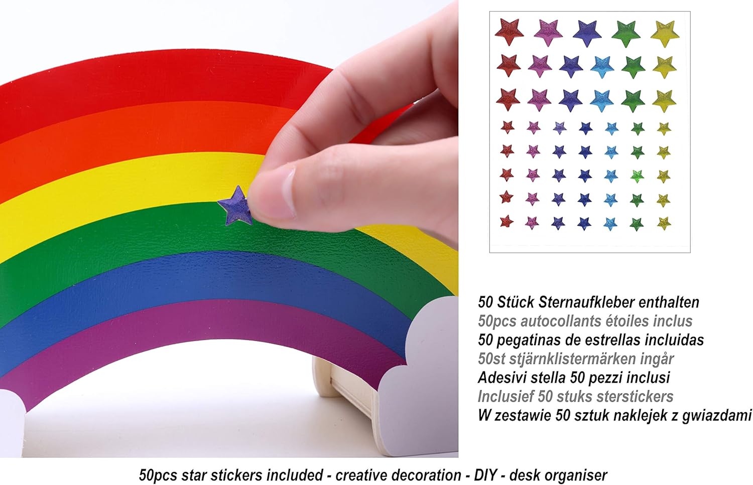 EXERZ Rainbow Pencil Holder + 50pcs Star Stickers, Desk Organiser, Desk Tidy, Crayon holder, Creative Decoration Caddy - Image 4