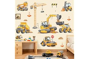 decalmile Construction Vehicles Excavator Wall Decals Engineering Car Tractor Crane Wall Stickers Boys Room Kids Bedroom Play