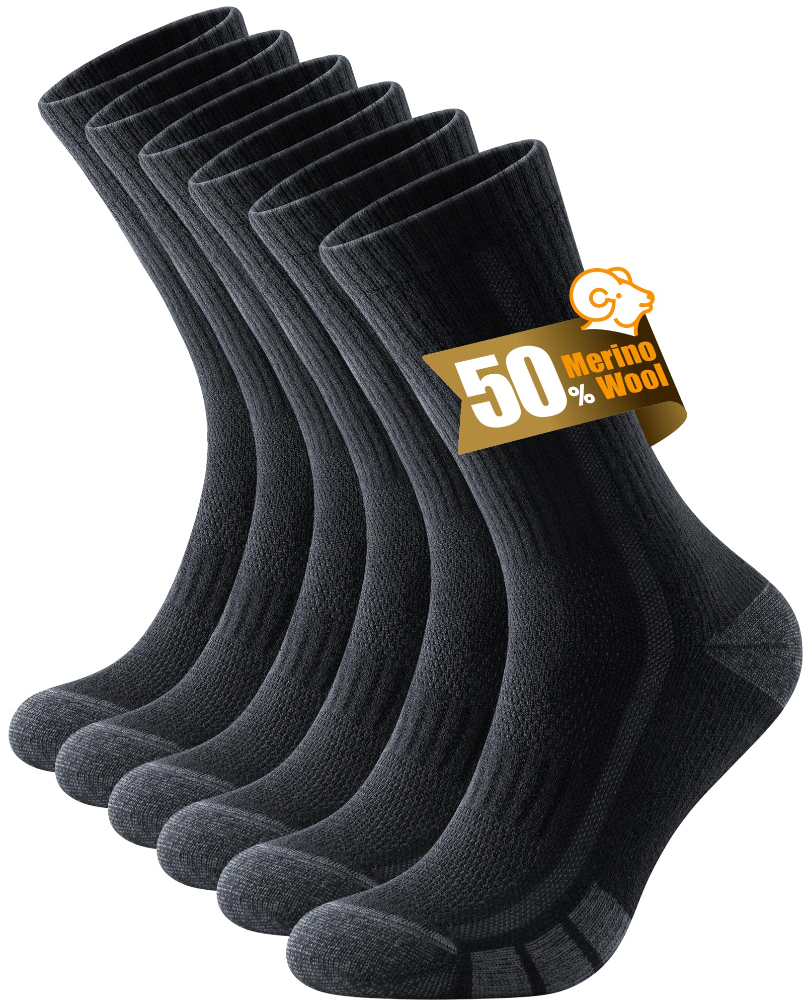 RUIXUE Merino Wool Hiking Socks for Men Women | OEKO-TEX & GRS Certified | Seamless Toe, Terry Cushioned, Odor-Resistant, Breathable Soft Stretch Thermal Warm Boot Sock - 3 Pairs Image