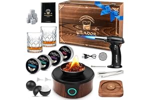 Yilador Electric Whiskey Smoker Kit, Luxurious Wooden Box, Whiskey Gifts for Men, with Torch, 4 Wood Chips, Ice Molds, Recipe, Stones, Old Fashioned Bourbon Cocktails Smoker, (Without Butane)