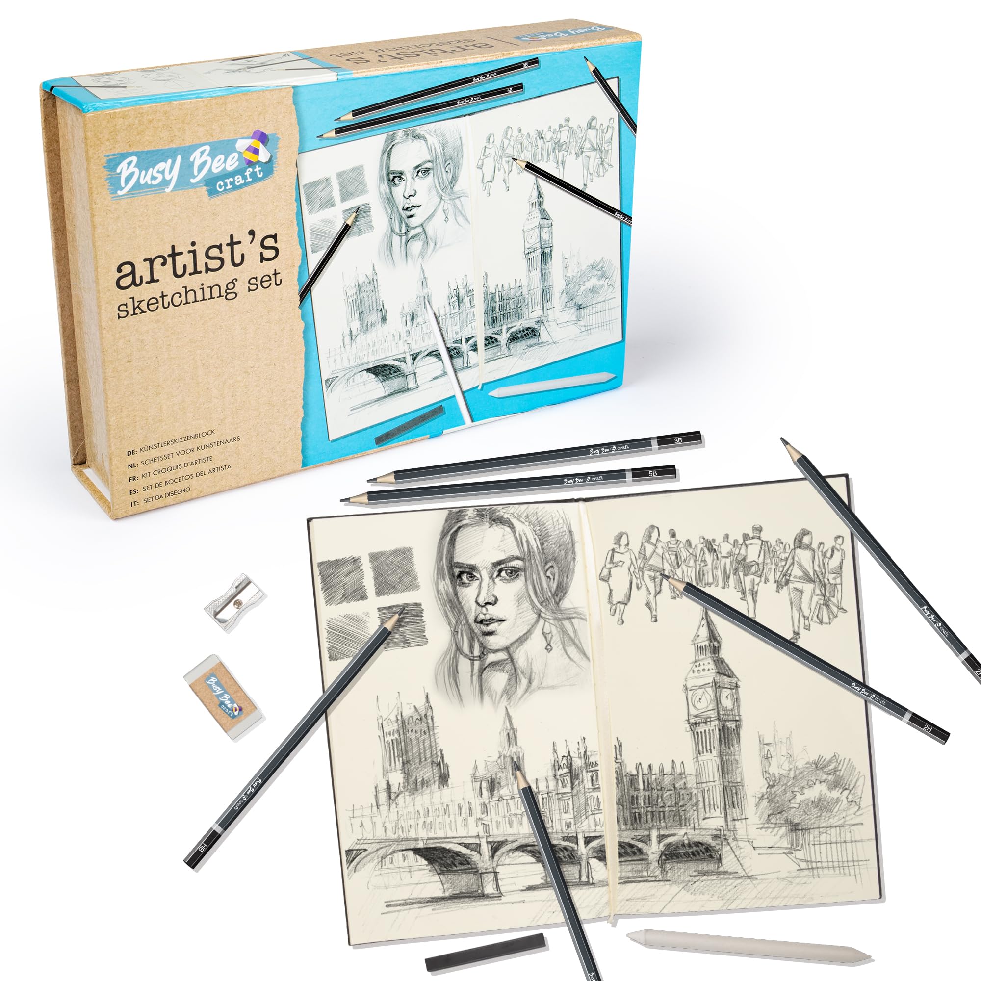 abeec Artist's Sketching Set - Ultimate Artist's Sketching Set Including Drawing Pencils & A5 Book Sharpener Eraser - Unleash Your Creativity with Premium Tools in a Sleek Magnetic Box- Art