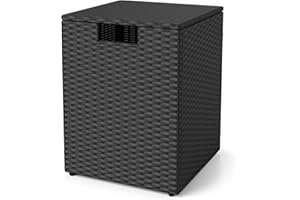 Tangkula Wicker Propane Tank Cover Table, 20 LB Gas Tank Holder Storage Box with Flip Lid & Adjustable Foot Pads, 16" Outdoor