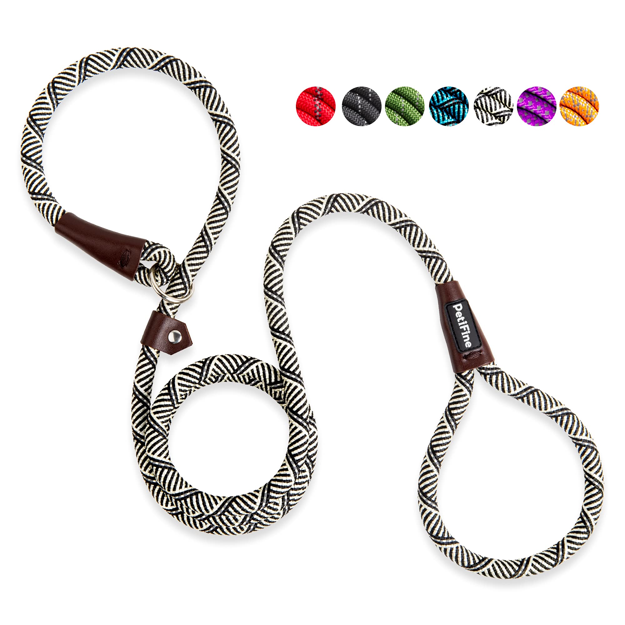 PetiFine Slip Lead Dog Leash,6FT x 1/2" Reflective Durable Dog Training Lead, Heavy Duty Adjustable Nylon Dog Rope Slip Leash for Small Medium Large Dogs (Grey)