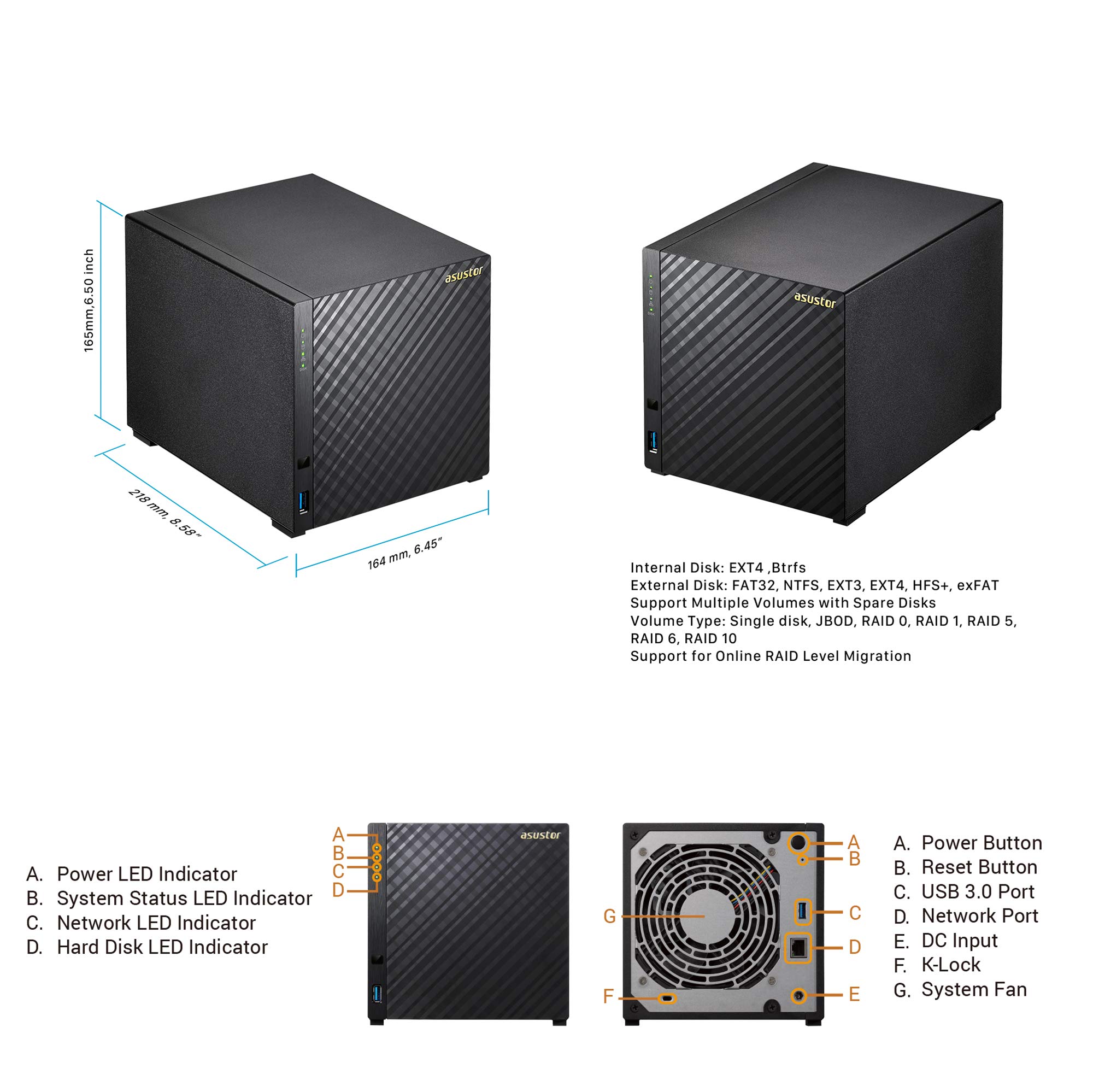 Asustor AS1004T v2-4 Bay NAS + Free exFAT License, 1.6GHz Dual-Core, 512MB RAM, Network Attached Storage, Personal Private Cloud, Home Media Server (Diskless)