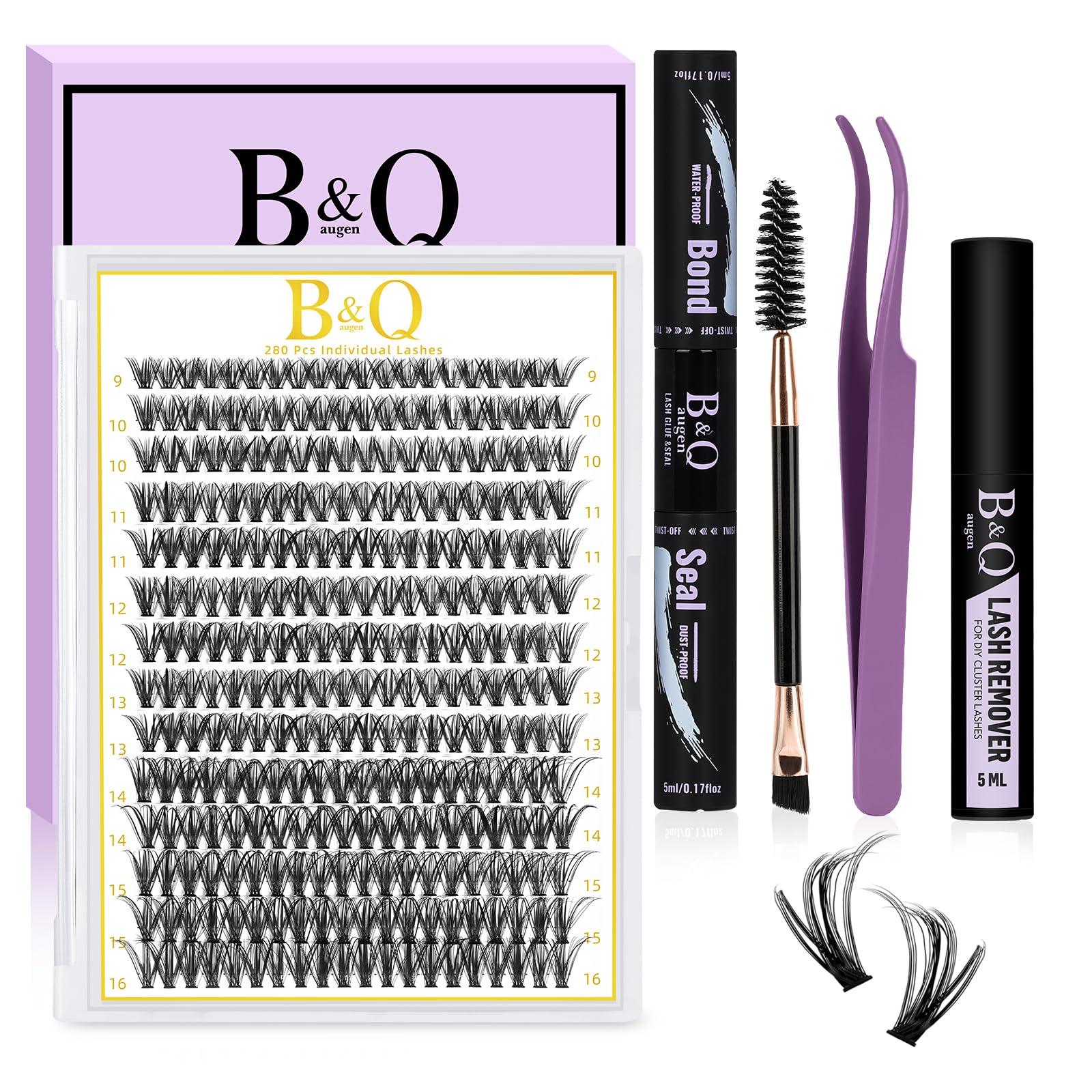 DIY Eyelash Extension Kit 280 PCS Cluster Lashes Kit C 9-16MIX Diy Lash Extensions Kit with Lash Bond and Seal Lash Remover Lash Applicators for Lash Clusters Lash Kit (Kit-40D-C Curl 9-16mm) — image 1