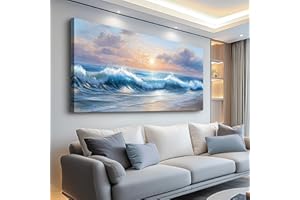 XIGUANGART Large Wall Decor for Living Room Ocean Paintings Canvas Prints Wall Art for Bedroom Blue Modern Minimalist Artwork Beach Sunrise Sea Wave Nature Pictures Office and Bathroom Home Decor