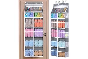 Univivi 6 Tiers Hanging Yarn Storage Organizer, Large Knitting Organizer with 12 Deep Clear Pockets & 10 Mesh Side Pockets, Over The Door Yarn Holder for Crochet Hooks, Knitting Needles, Accessories