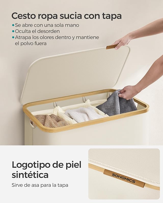 Cesto de Ropa Sucia con Tapa, 150 L, Plegable, 60x38,5x70,5 cm