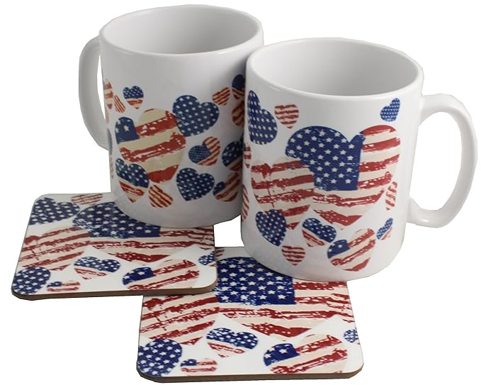 Artículos y equipo de servicio para la restauración Posavasos Bandera de Estados Unidos taza de cerámica y posavasos Set de regalo
