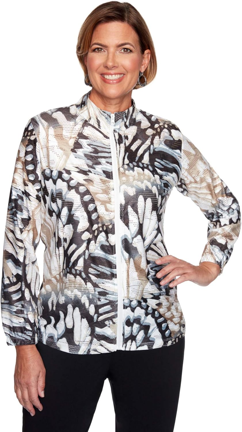Alfred Dunner Women's Classics Abstract Butterfly Jacket: Clothing
