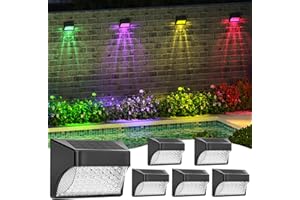 Tadyreal Solar Fence Deck Lights Outdoor RGB/Warm White with IP65 Waterproof Led 6 Pack, Decor Powered Solar Step Lights for Outside Stair, Garden, Yard, Wall, Patio (Black)