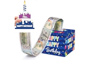 Meiidoshine Birthday Money Box for Cash Gift Pull, Surprise Gift Boxes for Money, Money Holder Box with Pull Out Happy Birthday Card and 50Pcs Transparent Bags, Money Gift Ideas for Kids and Adults