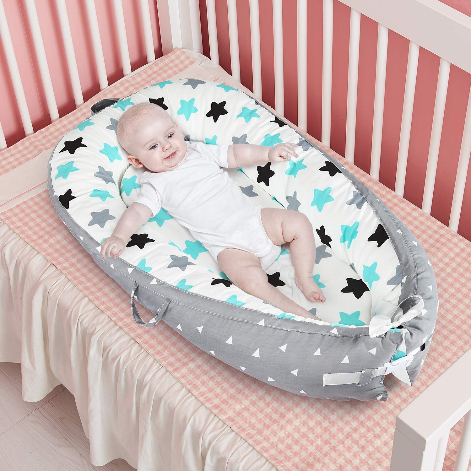 Baby Lounger Baby Nest Sharing Co Sleeping Bassinet - Portable Infant Crib for Bedroom/Travel - Premium Organic Cotton & Bigger Size(0-12months) - Removable & Machine Wash & Breathable: Baby