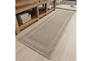 PADOOR Waffle Bath Mat, Super Absorbent Bath Mats for Bathroom Non Slip Washable Bathroom Rug Ultra Soft Boho Bathroom Mat wi