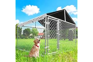 Kicari 6.8x6.8ft Large Dog Kennel Outdoor, Heavy-Duty Outside Dog Kennel with Roof, Security Latch-Lock Door, Chain-Link Dog Enclosure Dog Run for Yard with Cover