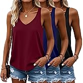 Huukeay 3 Pack Women's Tank Tops V Neck Summer Racerback Tops Loose Fit Casual Sleeveless Tee Workout Yoga Athletic Shirts