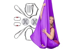AYUHOME Aerial Silks Hammock Kit for Home – Premium Nylon Tricot Yoga Swing with Complete Hardware & Rigging Set for Yoga, Acrobatics and Gymnastics Training