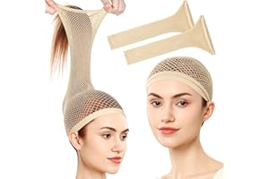 Fandamei Wig Cap, Hair Net for Wigs, 30 CM Large Mesh Wig Cap for Long Hair for Women, Nylon Hair Net Non Slip for Halloween Rave Party Cosplay-Light Brown 2 PCS