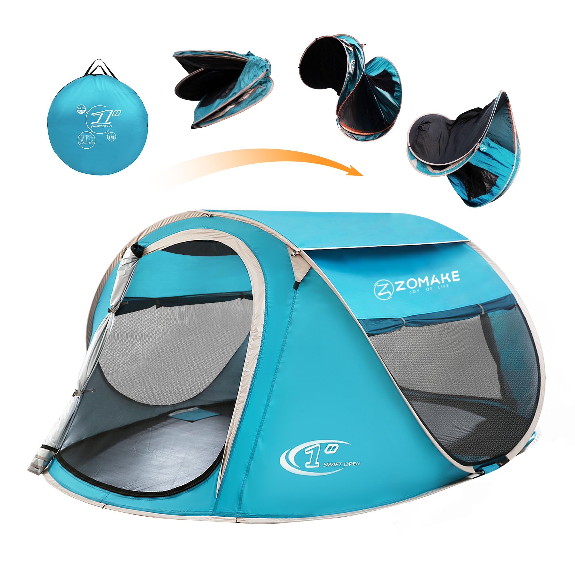Keumer Pop Up Tent 2-4 Person, Beach Tent Sun Shelter for Baby with UV Protection - Automatic and Instant Setup Tent for Family (Light blue)