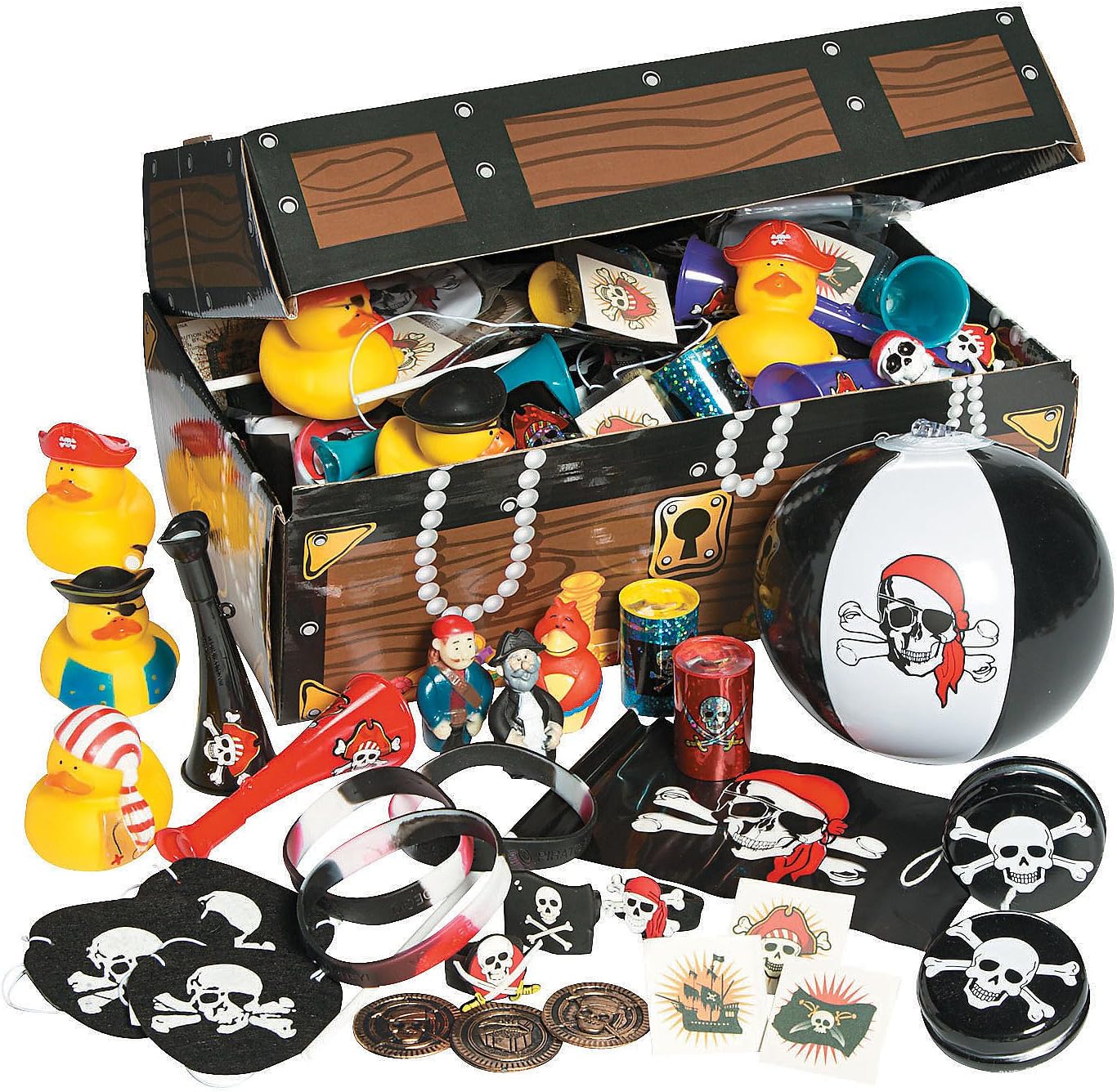 Fun Express Pirate Treasure Chest and Bulk Toy Assortment (100 Pieces)