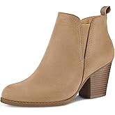 mysoft Women's Ankle Boots V Cut Side Elastic Panel Stacked Chunky Heel Booties with Side Zipper