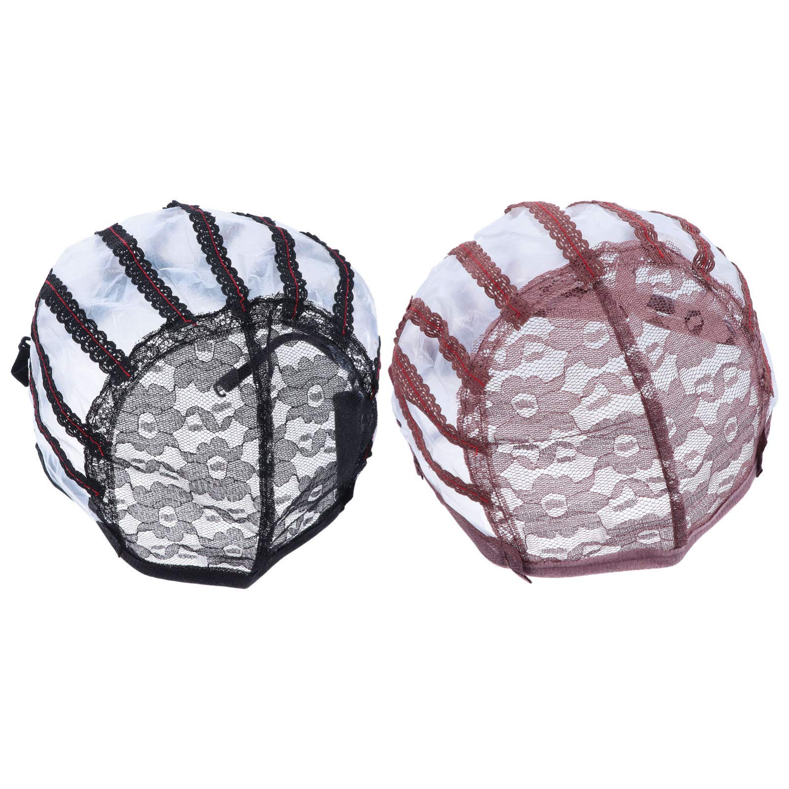 FRCOLOR 2pcs Lace Dome Cap Mesh Wig Cap Adjustable Wig Making Caps Breathable Large Black and Brown Weaving Cap for Make Up Making Wig