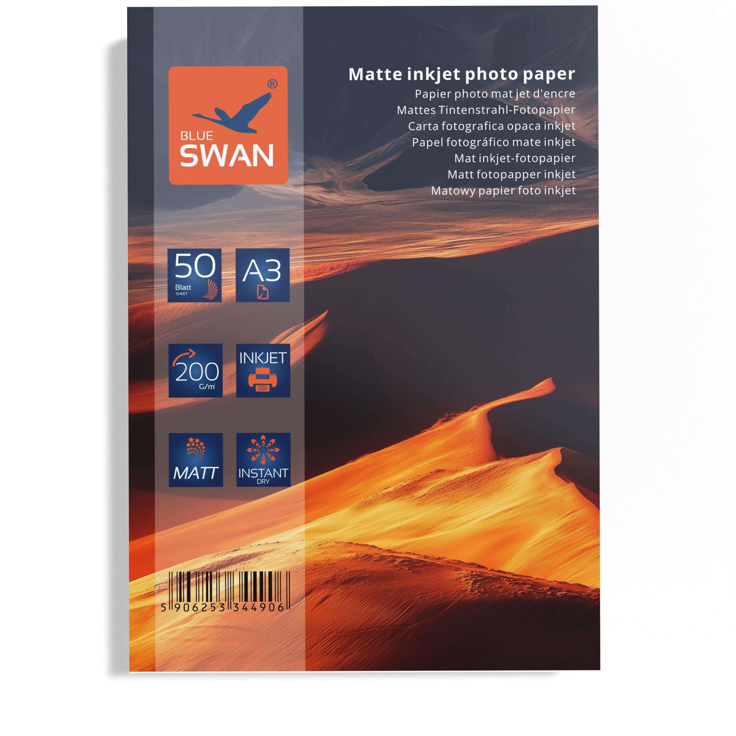 BLUE SWAN A3 Matte Inkjet Photo Paper, 200gsm, Quick-Dry, High Color Brightness, Low Reflection, DIN A3 (297 x 420 mm), 50 Sheets