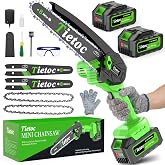 Tietoc Mini Chainsaw 8 inch Cordless with 2x 4000mAh Batteries, Battery Powerd Chain saw with Oiler, Lightweight Handheld Saw for Hous