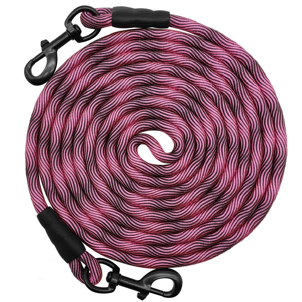 BTINESFUL 8ft 12ft 20ft 30ft 50ft 75ft Dog Tie Out Long Tether Rope Leash, Outdoor Dog Lead for Yard, Large Medium Dogs Training, Playing, Camping, Backyard (Pink Black, 12 Foot) — image 1