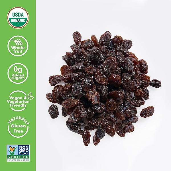 SUN-MAID ORGANIC CALIFORNIA SUN-DRIED RAISINS – (2 PACK) 32 OZ RESEALABLE BAG – ORGANIC DRIED FRUIT SNACK FOR LUNCHES, SNACKS, AND NATURAL SWEETENERS