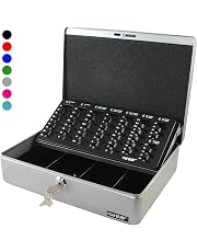 HMF 15130-09 Caisse à Monnaie 30x24x9 Cm Argent - 4 Compartiments Billets + 8 Pièces